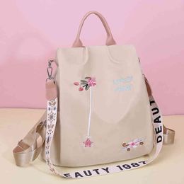 Casual Oxford Cloth Backpack Flower Embroidered Shoulder School Book Bags Women Daily Travel Anti-Theft Bagpack Rucksack K726