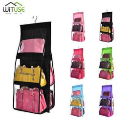 Storage Bags Hanging Handbag Organiser 6 Pockets Tote Rack Bag Clear Folding Purse Holder Wardrobe Closet Anti-dust