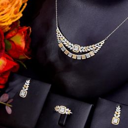 Earrings & Necklace African Jewellery Sets Cubic Zirconia Dubai Earring Bracelet Ring Parure Bijoux Femme Noble Gift
