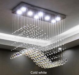 Hot sale K9 Crystal Chandelier Rectangle Hanging Lamp for Living Room Dining Room Wave Crystal Chandelier Bar Island Cabinet Lamp