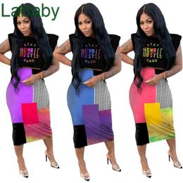 Women Tracksuits Two Peices Dress Set Deisgner Slim Sexy Sleeveless Letters Printed Casual Random Colour Suits Colour Block Stitching Outfits