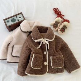 MILANCEL Winter Kids Parkas Turn Down Collar Girls Fur Coat Rabbit Inside Children Outerwear 211203