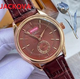 Rose Gold Gentalmen Genuine Leather Men watches Subdials Work Quartz Movement Brown Black Leather Watch Montre De Luxe