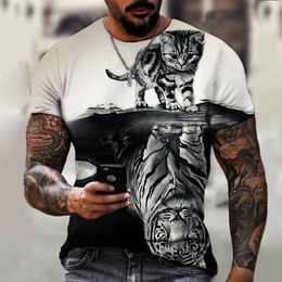 -Camisetas para hombre Moda 3D Animal Gato Imprimir Camiseta de manga corta XXS-6XL Super Cool Street Funny Funny Rebeso lindo cómodo