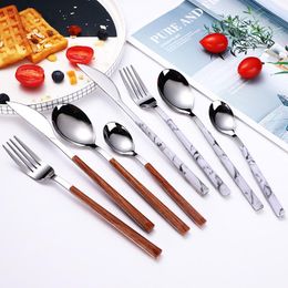 410 Stainless Steel Wood Grain Handle Cutlery Steak Western Knife Fork Spoon Cutlery Set Home Dinning Kitchen Restaurant Supplies YL0052