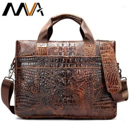 Men's Briefcase Crocodile Pattern Cowhide Leather Briefcases Mens Male Shoulder Bag Commercial Business Office Bags For Men 55551