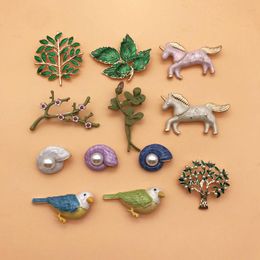 Pins, Brooches Small Cute Animal Plant Enamel Colorful Leaf Snails Birds For Kids Girls Female Pins Decorations