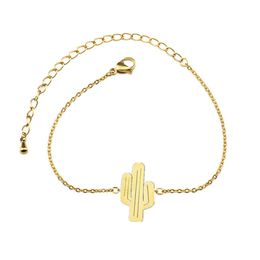 10PCS Stainless Steel Cactus Charm Women Girl Gold Color High Polished Bohemian Accessory Femme Friendship Bracelet