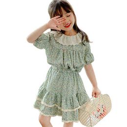 2 to 10 years kids girls summer floral print top with ruffle skirts 2pc set children girl fashion cotton casual clothing set Y220310