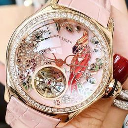 Armbanduhren Riff Tiger 2021 Diamanten Mode Uhren Frauen Stahl Echtes Lederarmband Automatische Analog Wasserdicht RGA7105