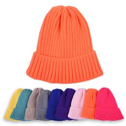 Knit Hat For Baby Kids Knitted Beanie Hats Candy Color Wool Cap Winter Girls Skull Caps Crochet Beanies Boys Ski Outdoor Headgear Accessories WMQ1233