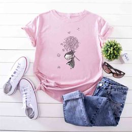 JCGO Summer Women T-shirts Short Sleeve Cute Girl Graphic Print Cotton Plus Size S-5XL Female Loose Casual t-shirt Top Tees 210623