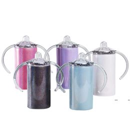 Tumbler 12oz Sublimation Straight Glitter Sippy Cup Seamless Water Bottle Insulation Coffee Mug with Handles Stainless Steel by sea RRA9711