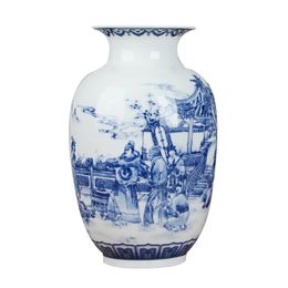 Classic Chinese Blue and White Ceramic Vase Antique Tabletop Porcelain Flower Vase For Hotel Dining Room Decoration 210310