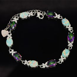 Link, Chain Wholesale & Retail Fashion Fine Rinbow White Fire Opal Bracelet 925 Sterling Sliver Jewelry For Women BAL152505