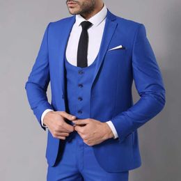 Business Men Suits Slim Fit Royal Blue Wedding Tuxeo for Groomsmen 3 Piece Jacket Vest with Pants Office Male Fashion Costume X0909