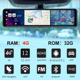 TAVIN 4G Car DVR Camera Android 8.1 Dash cam 12 inch Rearview mirror wifi ADAS Video recorder FHD 1080P Reverse camera DVRs