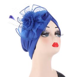 -Accesorios para el cabello Helisopus Big Flower Mujeres Turban Bonnet Fashion Hat Hat Arab Wrap Muslim Pañuelo de cabeza Caps Body Party Headwear