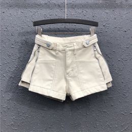 Woman Shorts High Waist Cotton A-line Wide-leg Short Jeans Korean Style Smoky Gray Female Loose Denim Short Trousers Summer 210301