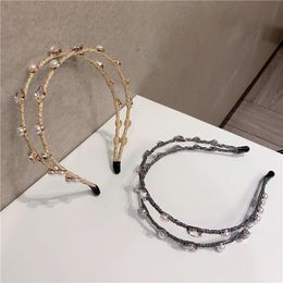 INS Fashion Women Alloy Headband Simple Pearl Rhinestone Hair Band Personality Make Up Hairband for Female