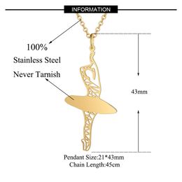 Elegant Ballet Dancer Girl Chain Necklace Body Sport Dance Girl Woman Female Dancing Yoga Figure Stainless Steel Charm Pendant Ladies Collar Jewellery