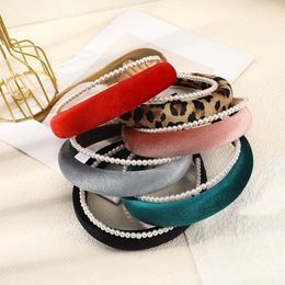 Velvet Sponge Bezel Headband Lady Girls Pearl Double Layer Hair Bands For Women French Fashion Hair Accessories