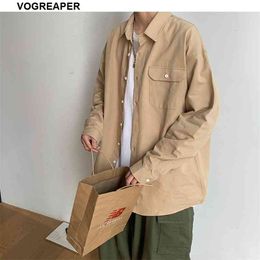 Spring Autumn Men Shirt Long Sleeve Korean Fashion 100% Cotton Solid Colors Trend Streetwear Oversize Loose Harajuku Shirts 5XL 210626