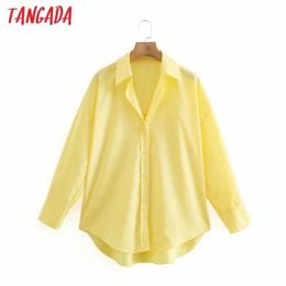 Tangada Women Fashion Yellow Casual Loose Shirts Lady Long Sleeve High Street Blouse Chic Female Blusas Tops XN321 210609
