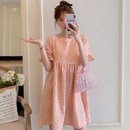 2021 New Brand Summer Maternity Dress Woman Casual Plaid Large Size Dresses Pregnant Woman Clothing MD-02780