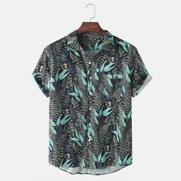 Men's T-Shirts Hawaiian Printed Men Shirts Summer Short Sleeve For Casual Slim Beach Button Up Blouse Top Camisas De Hombre