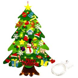 Kids DIY Felt Christmas Tree With String Light Christmas Hanging Wall Decorations 2021 New Year Gifts Christmas Ornaments