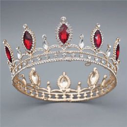 Bridal Crown Red/Blue Crystal Rhinestone Tiaras and Crowns Wedding Hair Jewellery Accessories Baroque Queen King Diadem Headpiece X0726