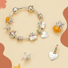 WOSTU Thanksgiving Gift Charms 925 Sterling Silver Colourful CZ Cross Heart Bead Fit Original Bracelet Pendant Jewellery CTC339 Q0531