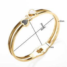 Trendy Lover Heart Crystal Hollow Bangles for Women Men Bracelet Stainless Steel Simple Wedding Party Luxury Jewelry Joyas Mujer Q0719