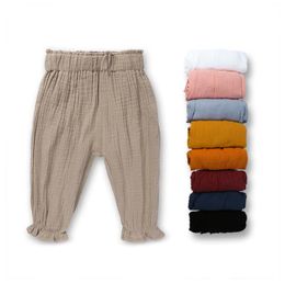summer solid Colour linen pleated children knee-length pants for boys girls trousers wide trousers for children