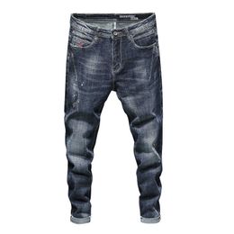 gun pants UK - Printed Jeans Men Slim Fit Stretch Blue Painted Hip Hop Pants Streetwear Male Punk Jeans Moto Jeans Men Clothing Gunness,953 X0621
