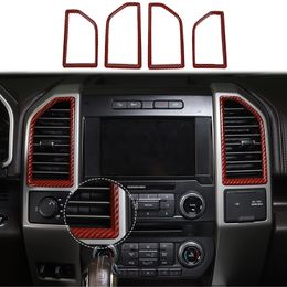 ABS Centre Console Air Conditioning Vent Trim Decorative Red Carbon Fibre For Ford F150 2015+ Auto Interior Accessories