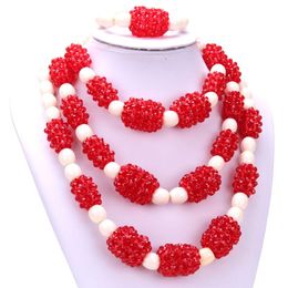 Earrings & Necklace Dudo Red African Jewelry Set Costume Crystal Jewellery For Nigerian Party Beaded Balls Bridal