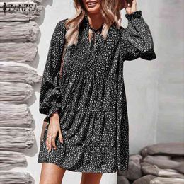 ZANZEA Elegant Women Long Puff Sleeve Party Dress Autumn Bohemian Beach Holiday Vestidos Leopard Printed Knee-length Sundress Y1204