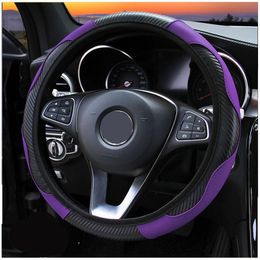 Steering Wheel Covers 37-38cm Car Cover Breathable PU Leather Auto Decoration Carbon Fiber