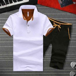 Summer Men's Shirts Casual Tracksuit Fashion Short Sleeve Shirt Male Brand Business Mens Clothing 2 Pieces Sweatsuit Men Shorts 210714