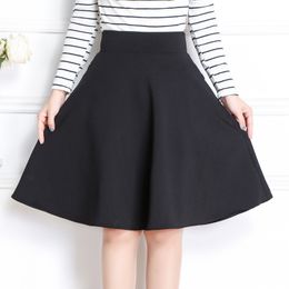 Spring & Autumn Women Midi Skirt Korean Fashion Slim Pocket Elastic High Waist A Line Skirt Plus Size Black Sexy Skirt 210303