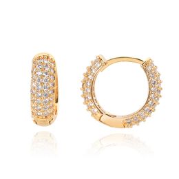 Hip Hop Full Zircon Hoop Earrings Bling 18K Real Gold Plated Men Women Jewelry Gift Wholesale