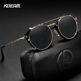 Steampunk Round Clip On Sunglasses Men Women Double Layer Removable Lens Baroque Carved Legs Glasses UV400