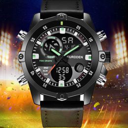 2021 Men's Sports Watches Dual Display Analog Digital LED Quartz Wristwatches Military Watch Leather Stopwatch Relogio Masculino G1022