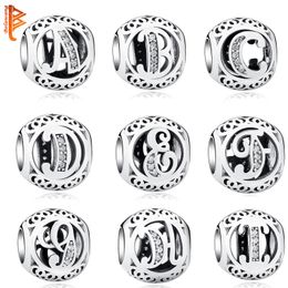 Authentic 925 Sterling Silver Crystal Alphabet A-Z Letter Charms Beads Fit Original Pandora Bracelet Necklace DIY Jewelry Making Q0225