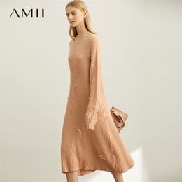 Knitted Dress Autumn Women Casual Solid Round Neck Long Sleeve Elegant Female Dresses 11970412 210527