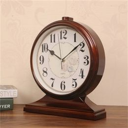 Office Decoration Desktop Wooden Design Alarm Mute Retro Silence Pendulum Table Quartz Clock Night Desk Vintage Clock LY451 Y200407