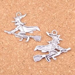 33pcs Antique Silver Plated Bronze Plated witch on broomstick halloween Charms Pendant DIY Necklace Bracelet Bangle Findings 36*34mm