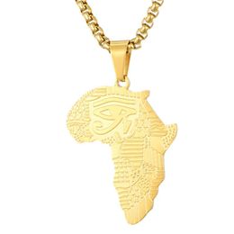 gold african map pendant UK - Pendant Necklaces High Quality Classic Africa Map Men Gold Stainless Steel Ancient Egypt Eye Of Horus Necklace Jewelry With Custom Logo